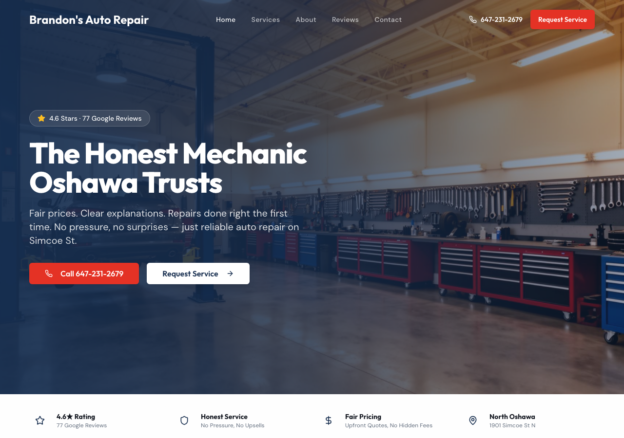 Brandon's Auto Repair website preview