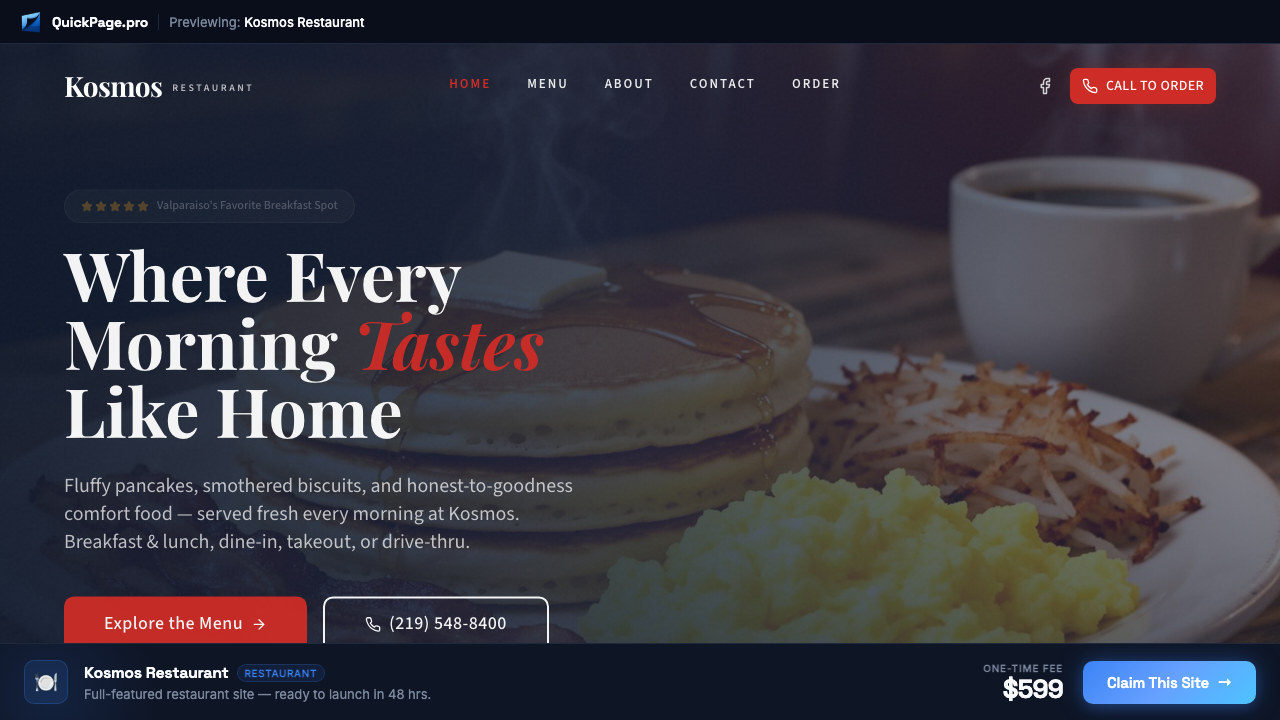 Kosmos Restaurant website preview