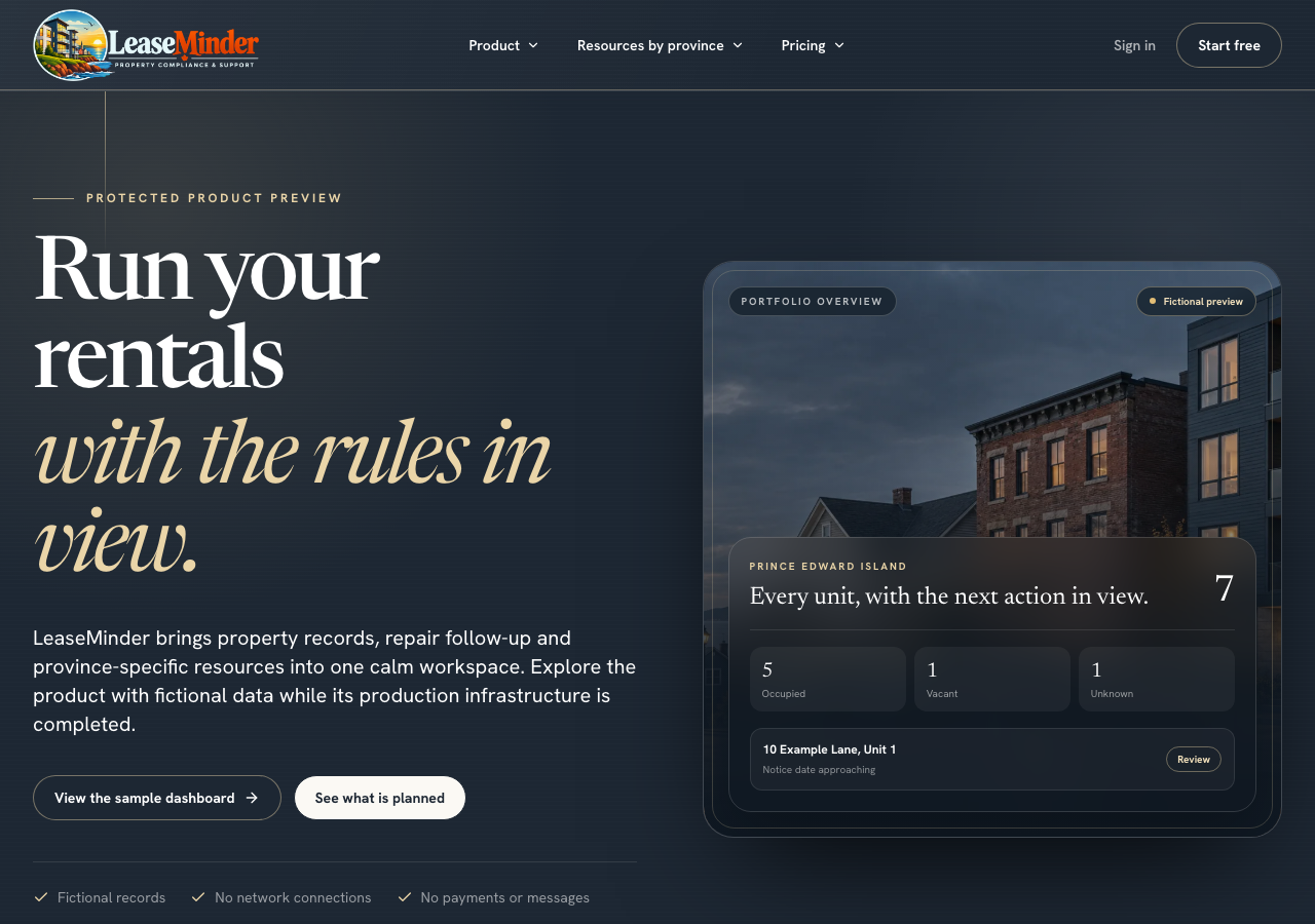 LeaseMinder website preview