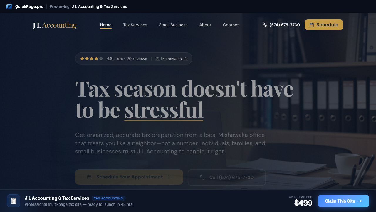 J L Accounting & Tax Services website preview