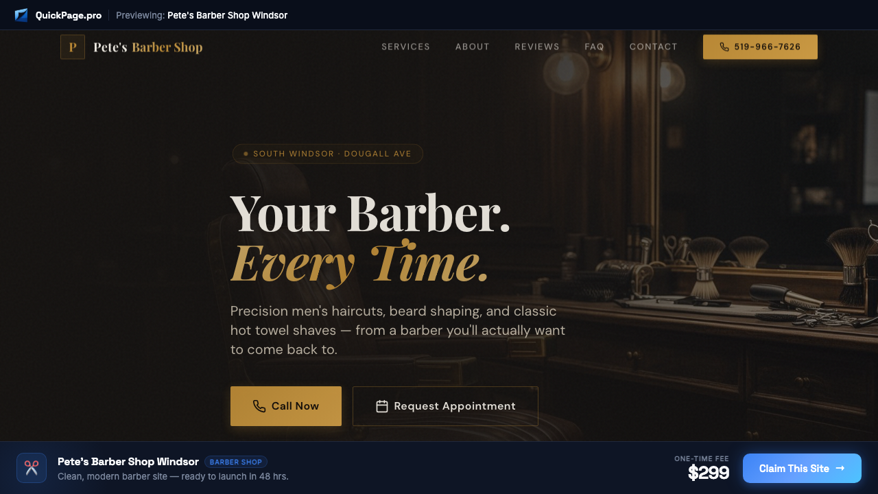 Pete's Windsor Barber website design preview