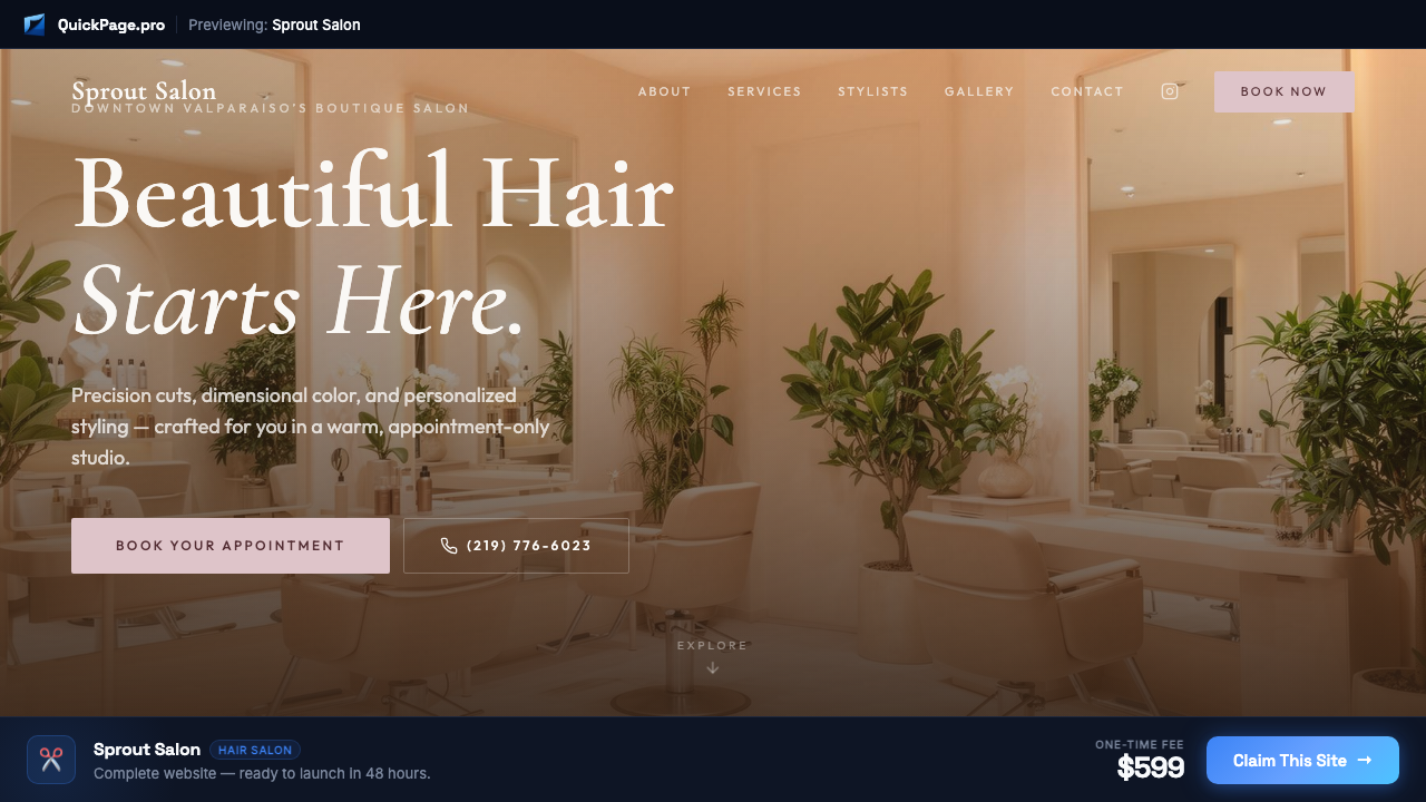 Sprout Salon website design preview