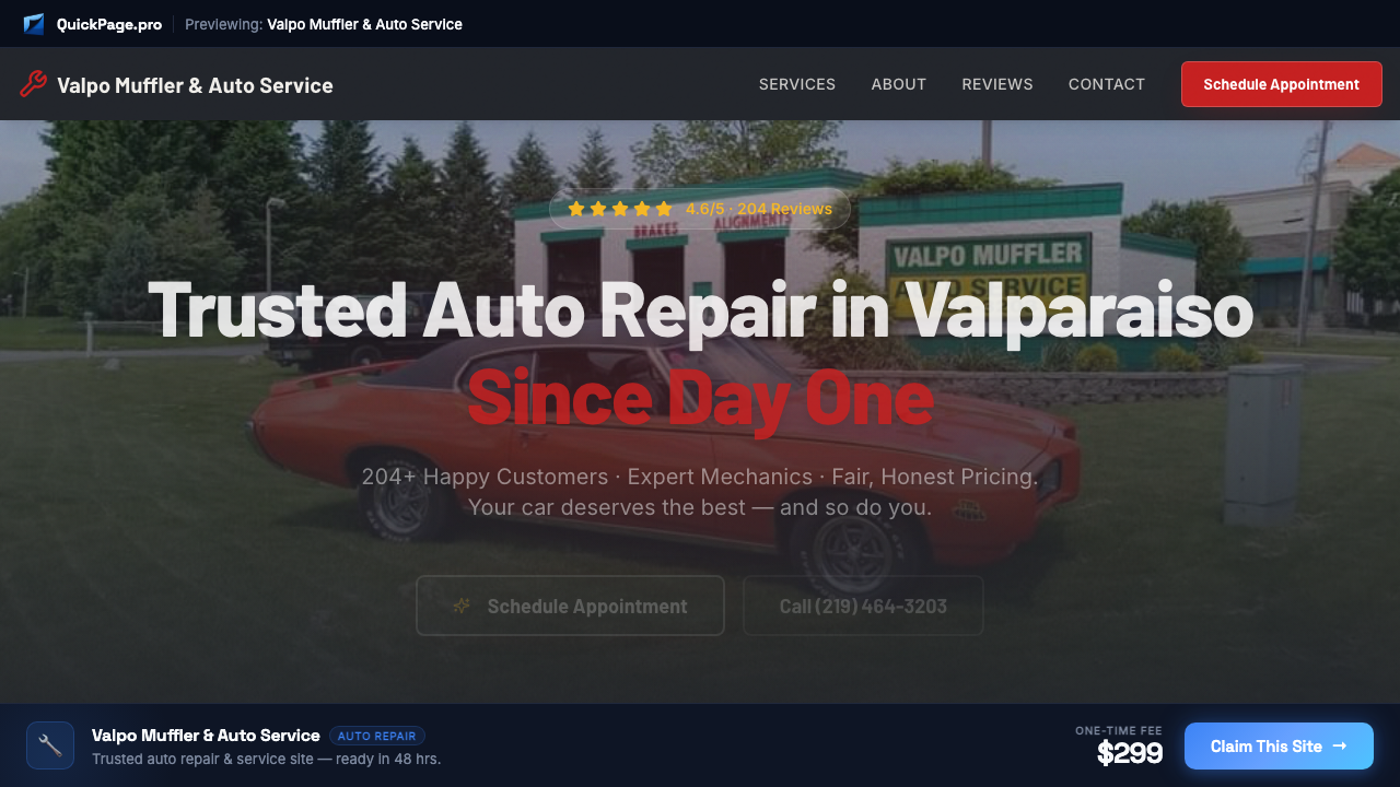 Valpo Muffler & Auto Service website preview